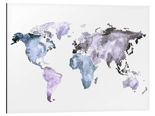 Aluminium print World map in watercolor