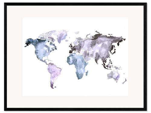 Kunsttryk i ramme World map in watercolor