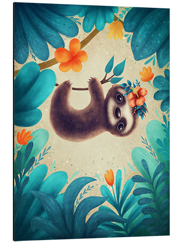 Aluminiumtavla Cute Sloth with flowers