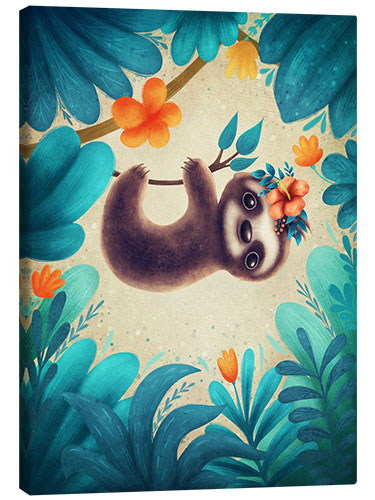 Canvas print Cute Sloth with flowers