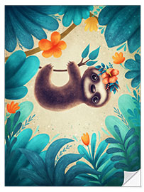 Selvklebende plakat Cute Sloth with flowers