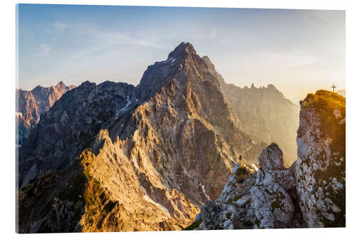 Acrylglasbild Einsamer Bergsteiger vor Watzmann Ostwand