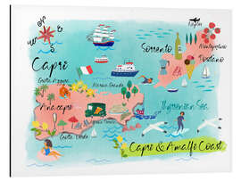 Tableau en aluminium Carte de Capri et de la côte amalfitaine (anglais)