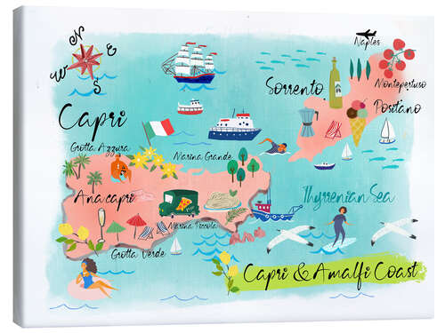 Canvas-taulu Capri and Amalfi Coast Map