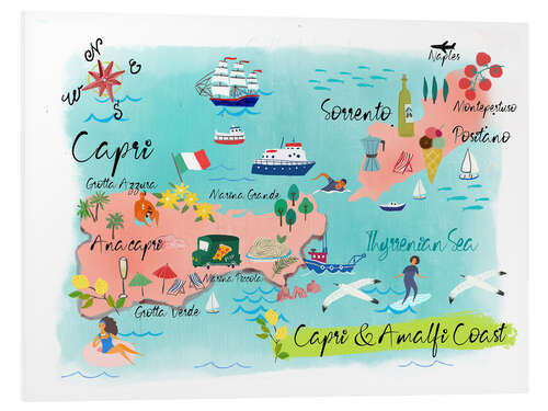 Quadro em PVC Mapa de Capri e Amalfi Coast