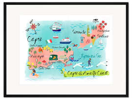 Gerahmter Kunstdruck Capri und Amalfiküste Karte