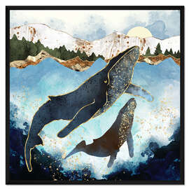 Gerahmter Kunstdruck Walfamilie Mutter und Kind