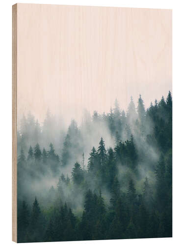 Wood print Misty Forest