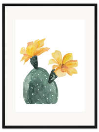 Gerahmter Kunstdruck Blühender Kaktus in gelb