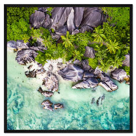 Gerahmter Kunstdruck Seychellen, Anse Source d'Argent von oben