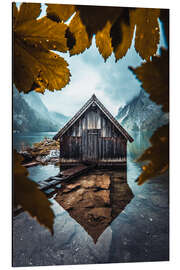 Aluminium print Wooden hut Obersee in autumn