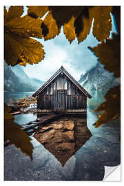 Selvklebende plakat Wooden hut Obersee in autumn