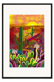 Gerahmter Kunstdruck Kakteen im Sonnenaufgang