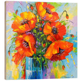 Wood print Bouquet of poppies