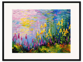 Gerahmter Kunstdruck Blumen am Sommerteich