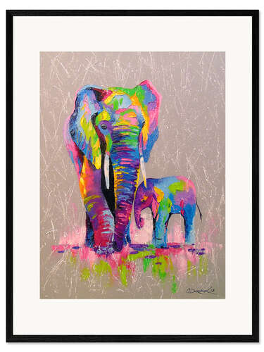 Framed art print Elephant mother with child