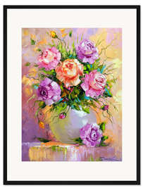 Gerahmter Kunstdruck Zarter Rosenstrauß