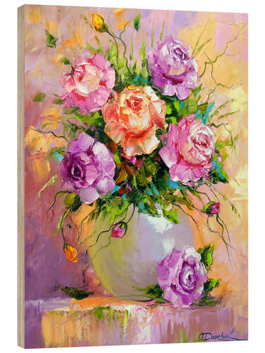 Wood print Bouquet of delicate roses