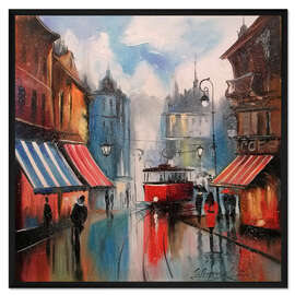 Gerahmter Kunstdruck Abendstraßenbahn