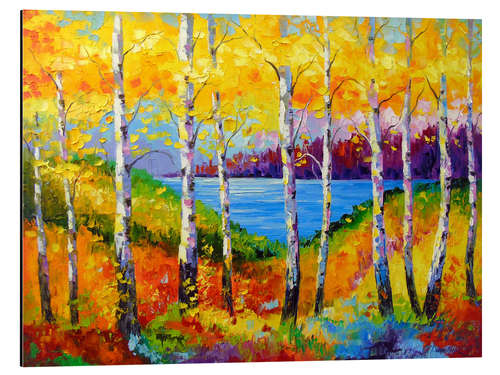 Aluminium print Bright birches by the river