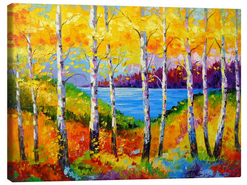 Canvas print Bright birches by the river