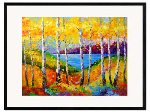 Plakat artystyczny premium w ramie Bright birches by the river