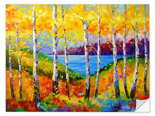 Självhäftande poster Bright birches by the river