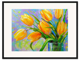 Gerahmter Kunstdruck Strauß gelber Tulpen