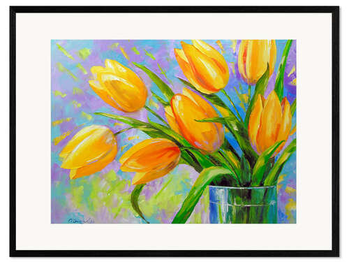 Innrammet kunsttrykk Bouquet of yellow tulips