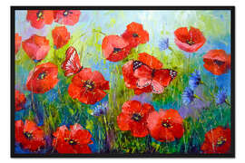 Gerahmter Kunstdruck Mohnfeld am Morgen