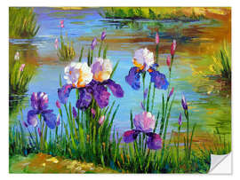 Selvklebende plakat Irises at the pond