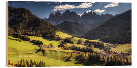 Holzbild Bergidylle im Herbst - Villnöß in den Dolomiten