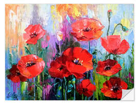 Selvklebende plakat Poppies in the field