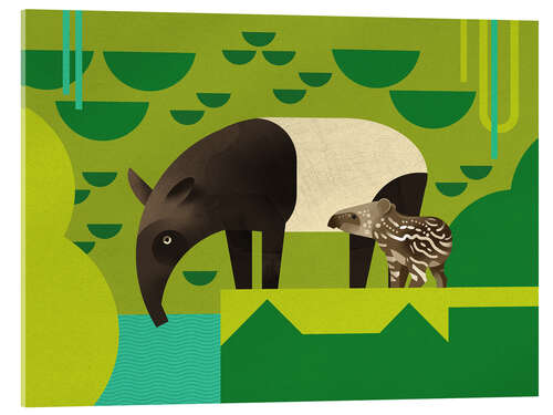 Tableau en verre acrylique Tapir et son petit