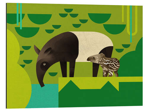 Tableau en aluminium Tapir et son petit