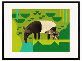 Impression artistique encadrée Tapir et son petit