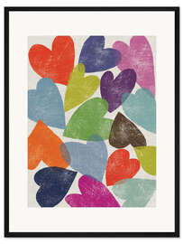 Gerahmter Kunstdruck Bunte Herzen