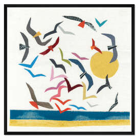 Gerahmter Kunstdruck Möwen am Strand