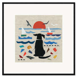 Inramat konsttryck Dog by the sea