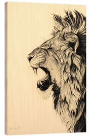 Wood print Roaring lion