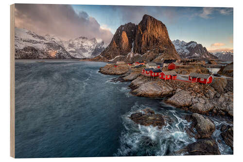 Holzbild Sonnenaufgang auf den Lofoten