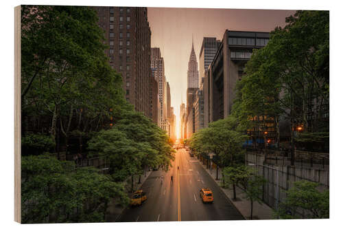 Wood print New York City sunset