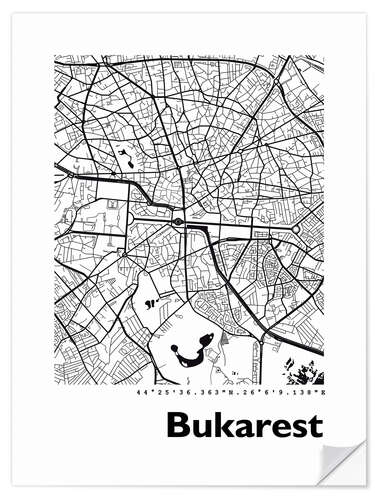 Selvklebende plakat City map of Bucharest