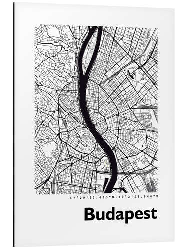 Tableau en aluminium Plan de la ville de Budapest