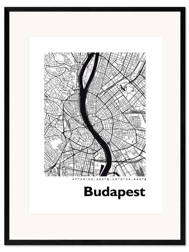 Kehystetty taidepainatus City map of Budapest