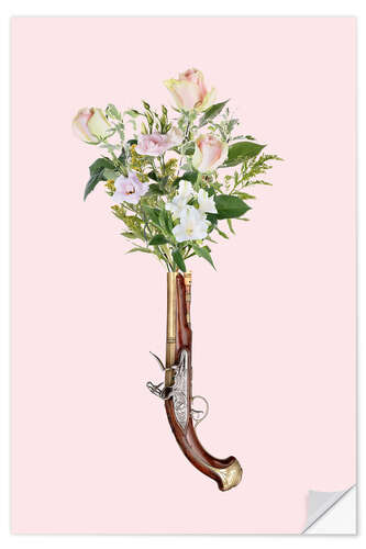 Sticker mural Revolver avec des fleurs