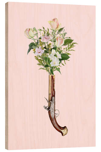 Holzbild Revolver mit Blumen