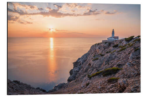 Tableau en aluminium Lever de soleil sur le phare de Cala Ratjada