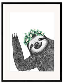 Framed art print Sloth with eucalyptus crown