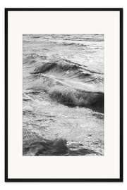 Gerahmter Kunstdruck Brandung in schwarz weiß